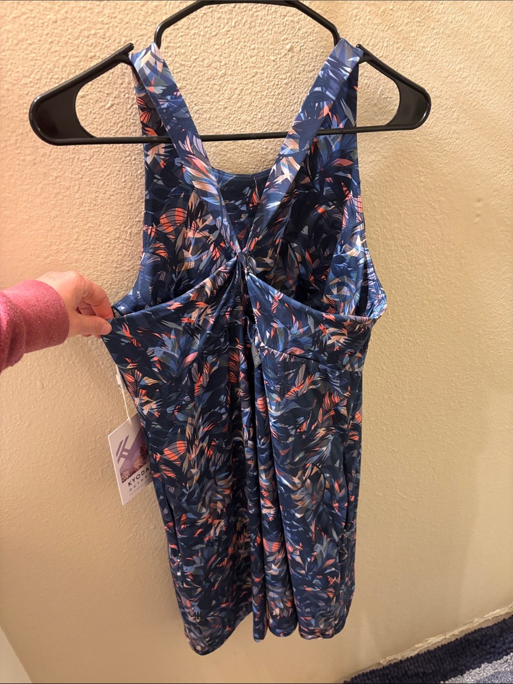 Kyodan Navy Blue Floral Midi Dress with Coral Accents - Picture 2 of 4